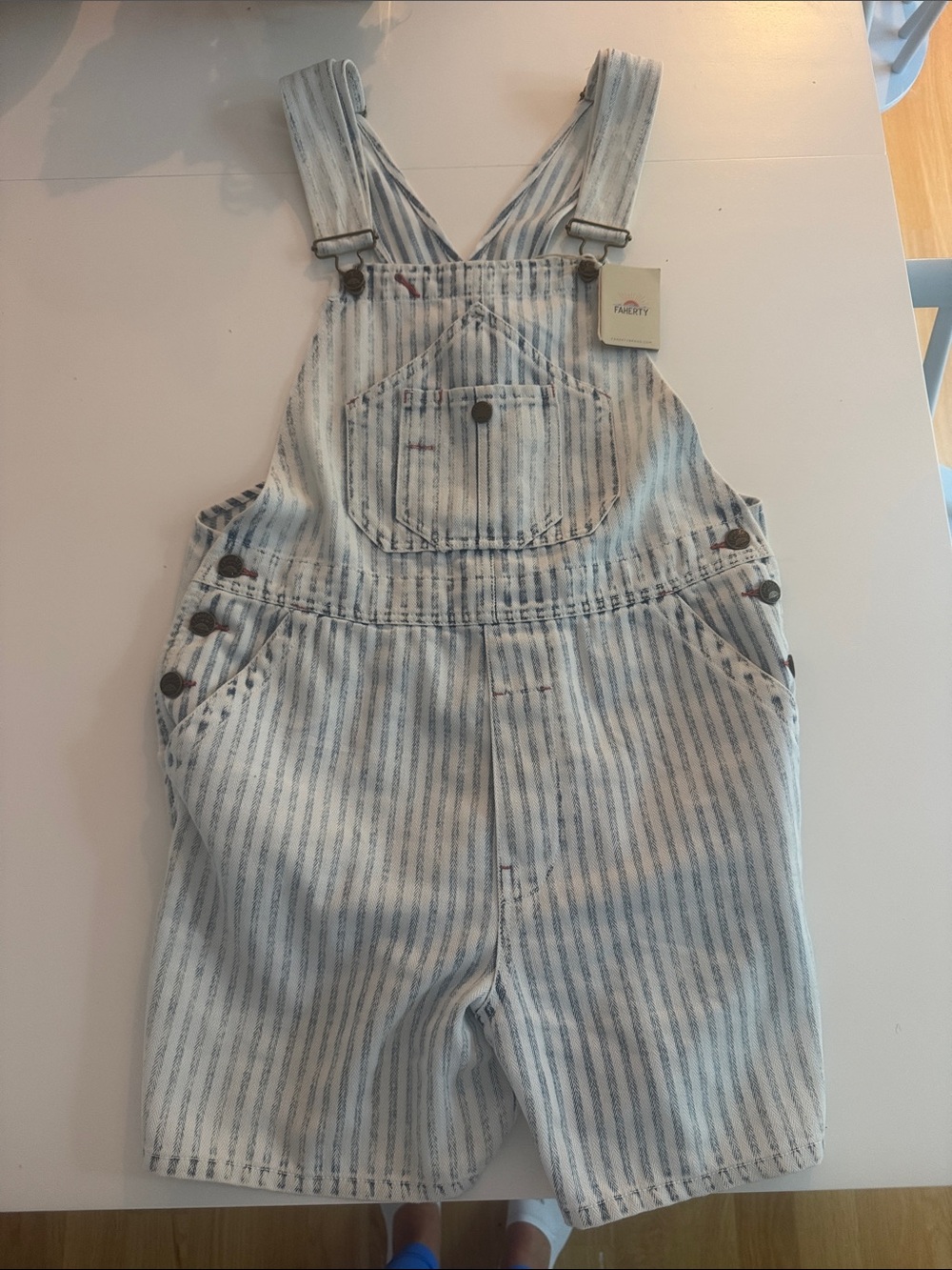 Faherty Striped Denim Short Overall